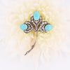 Edwardian Turquoise Cabochon & Diamond Clover Floral Antique Brooch Art Deco