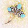 Edwardian Turquoise Cabochon & Diamond Clover Floral Antique Brooch Art Deco