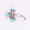Edwardian Turquoise Cabochon & Diamond Clover Floral Antique Brooch Art Deco