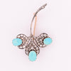 Edwardian Turquoise Cabochon & Diamond Clover Floral Antique Brooch Art Deco