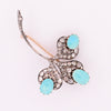 Edwardian Turquoise Cabochon & Diamond Clover Floral Antique Brooch Art Deco