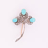 Edwardian Turquoise Cabochon & Diamond Clover Floral Antique Brooch Art Deco