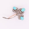 Edwardian Turquoise Cabochon & Diamond Clover Floral Antique Brooch Art Deco