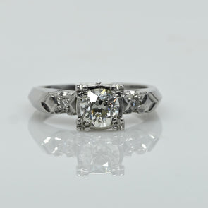 Retro Platinum 3 Stone Old European Cut Diamond Engagement Ring