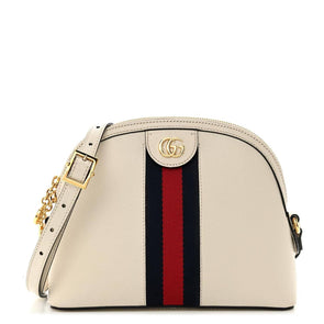 Gucci Textured Dollar Calfskin Web Small Ophidia Dome Shoulder Bag Mystic White