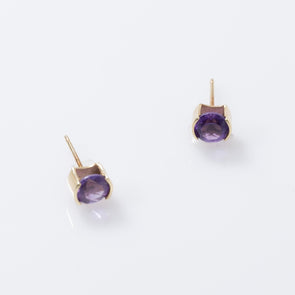 14K Yellow Gold Stud Earrings & Semi Bezel Amethyst Pendant