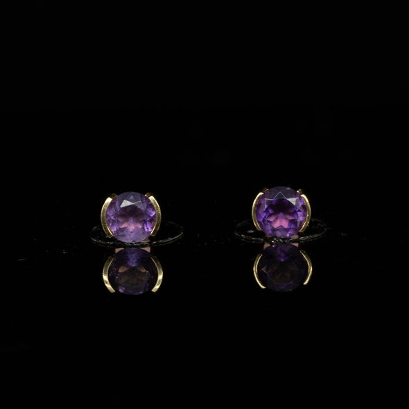 14K Yellow Gold Stud Earrings & Semi Bezel Amethyst Pendant