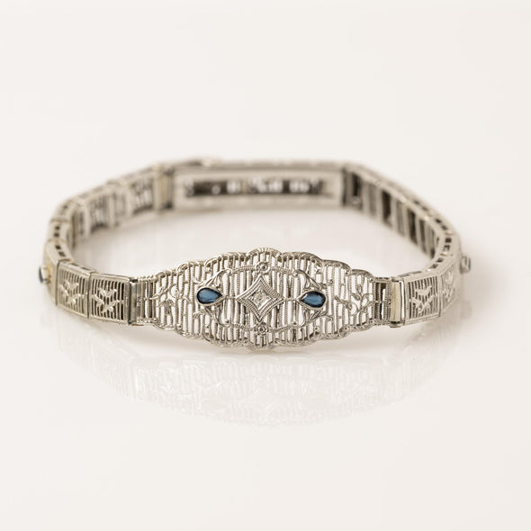 Art Deco Diamond & Sapphire Filigree Bracelet