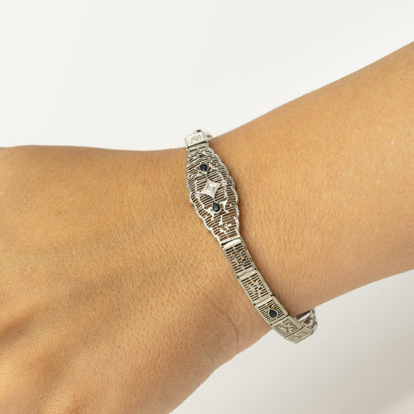 Art Deco Diamond & Sapphire Filigree Bracelet