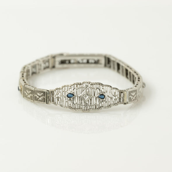 Art Deco Diamond & Sapphire Filigree Bracelet