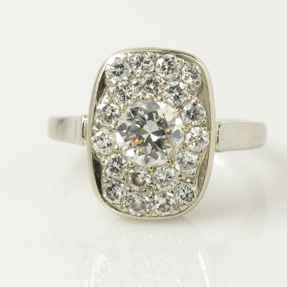 Art Deco 1.54ctw Old European Cut Diamond Cluster Platinum Ring