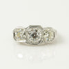 1.45ctw Old European Cut Diamond 3 Stone Filigree Platinum Ring