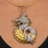 Sea Monster Dragon 8 ctw Diamond, Emerald, & Ruby 18k Gold Articulated Pendant