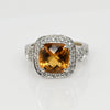 Citrine Cushion Diamond Halo 18K White Gold Ring