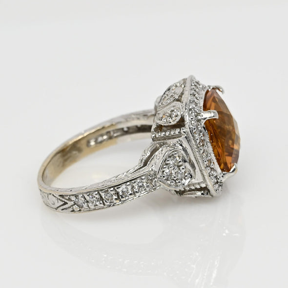 Citrine Cushion Diamond Halo 18K White Gold Ring