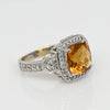 Citrine Cushion Diamond Halo 18K White Gold Ring