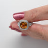 Citrine Cushion Diamond Halo 18K White Gold Ring