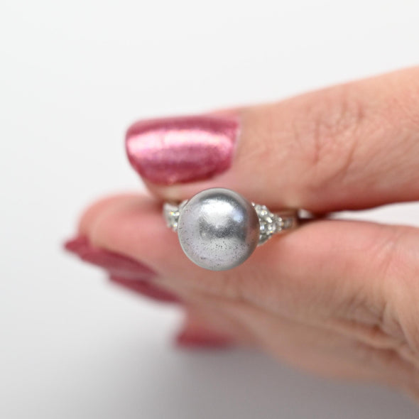 12mm Tahitian Pearl & Diamond 18k White Gold Ring