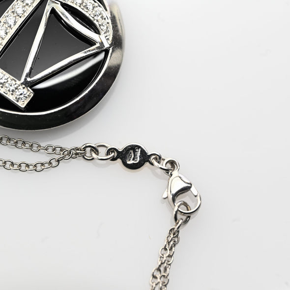 Luca Carati Zodiac Onyx & Diamond Libra Scales Pendant 18k White Gold Necklace