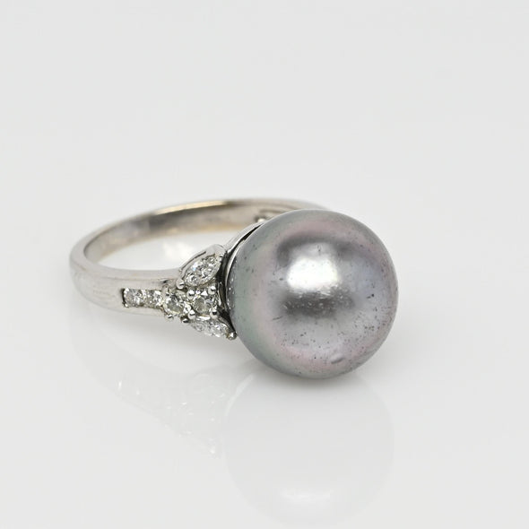 12mm Tahitian Pearl & Diamond 18k White Gold Ring