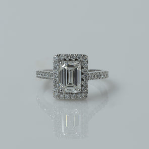 New 2.62ctw Emerald Cut Lab Grown Diamond Halo 14k White Gold Engagement Ring