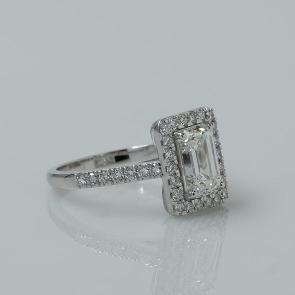 New 2.62ctw Emerald Cut Lab Grown Diamond Halo 14k White Gold Engagement Ring