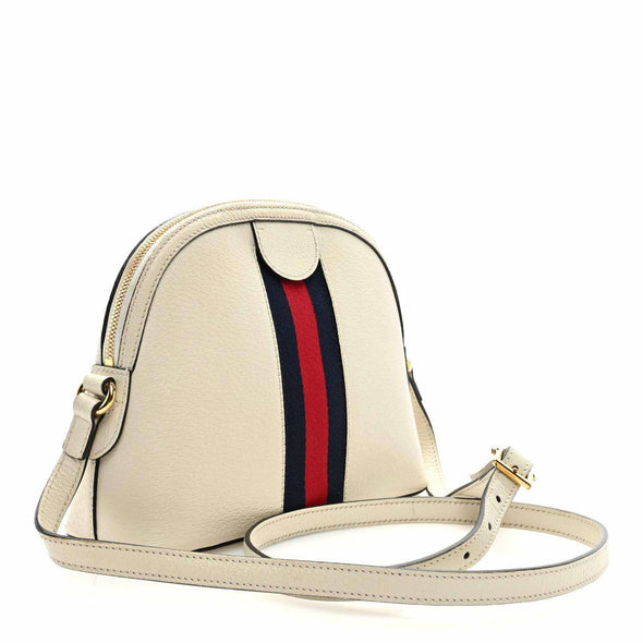 Gucci Textured Dollar Calfskin Web Small Ophidia Dome Shoulder Bag Mystic White