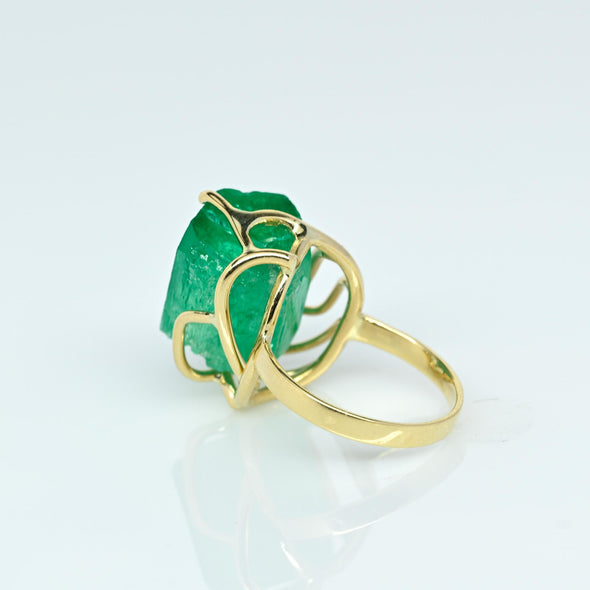 Natural Rough Emerald Crystal 18k Yellow Gold Ring