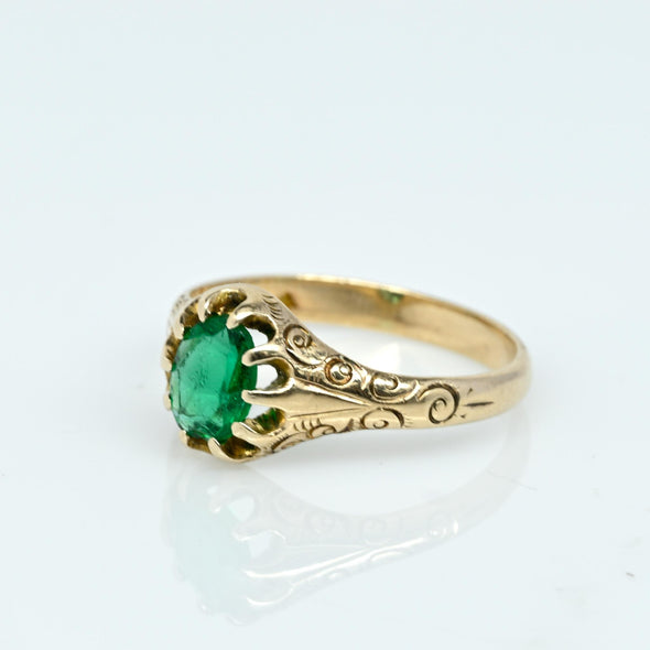 Victorian Green Glass Yellow Gold Solitaire Ring