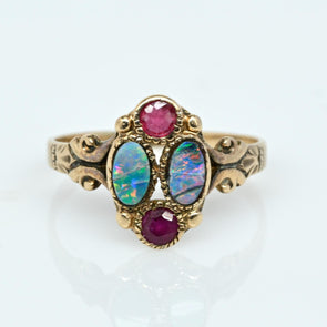 Victorian Opal & Ruby Yellow Gold Ring