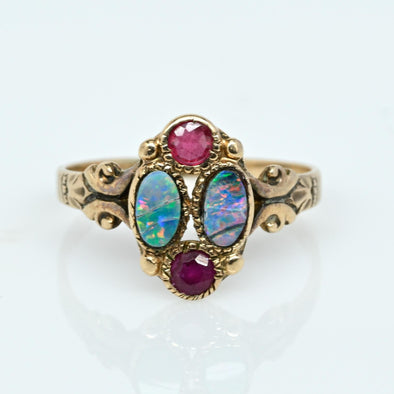 Victorian Opal & Ruby Yellow Gold Ring