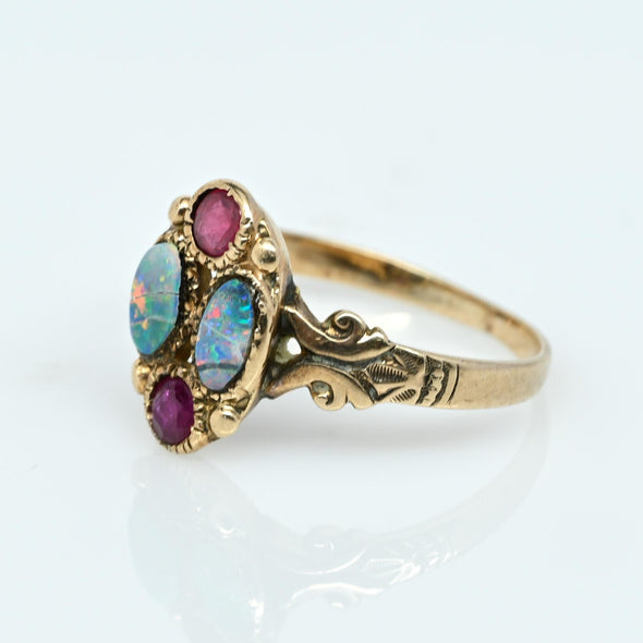 Victorian Opal & Ruby Yellow Gold Ring