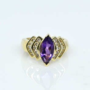 Amethyst Marquise & Diamond Yellow Gold Ring