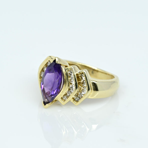 Amethyst Marquise & Diamond Yellow Gold Ring