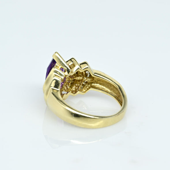 Amethyst Marquise & Diamond Yellow Gold Ring