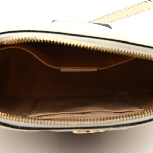 Gucci Textured Dollar Calfskin Web Small Ophidia Dome Shoulder Bag Mystic White