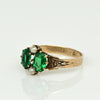 Antique 10K Victorian Two Stone Green Glass and Seed Pearl Gemstone Ring