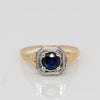 Art Deco Sapphire Solitaire 14K Two Tone Engraved Filigree Ring