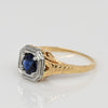 Art Deco Sapphire Solitaire 14K Two Tone Engraved Filigree Ring