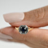 Art Deco Sapphire Solitaire 14K Two Tone Engraved Filigree Ring