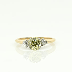Circa 1920's Art Deco 1930's Two Tone Platinum & 14K Gold 3 Stone Fancy Yellow