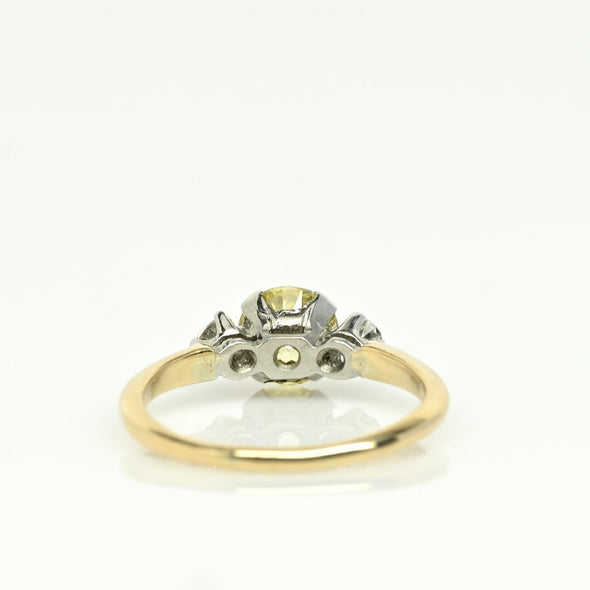 Circa 1920's Art Deco 1930's Two Tone Platinum & 14K Gold 3 Stone Fancy Yellow