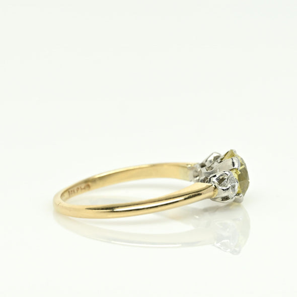 Circa 1920's Art Deco 1930's Two Tone Platinum & 14K Gold 3 Stone Fancy Yellow