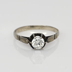 Circa 1920's Art Deco Sterling Silver Solitaire Prong Set Old Euro Cut Diamond