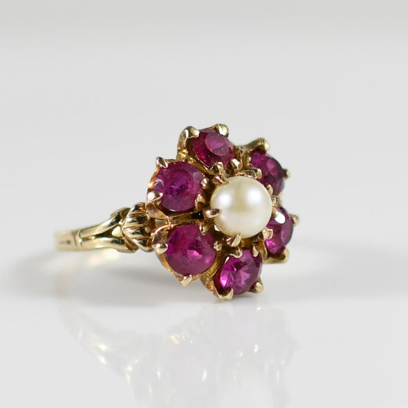 Vintage Pearl & Sythetic Ruby Ring