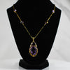 Art Deco Amethyst Oval Leaf Motif Yellow & Green Gold Station Necklace