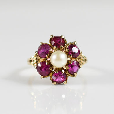 Vintage Pearl & Sythetic Ruby Ring