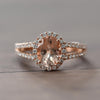 Morganite Oval Diamond Halo 14K Rose Gold Split Shank Ring