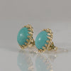 Oval Turquoise Earrings with Rope Boarder Fleur De Lis Prongs