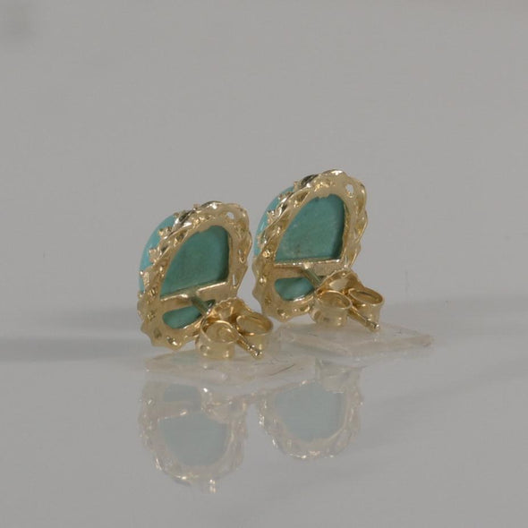 Oval Turquoise Earrings with Rope Boarder Fleur De Lis Prongs